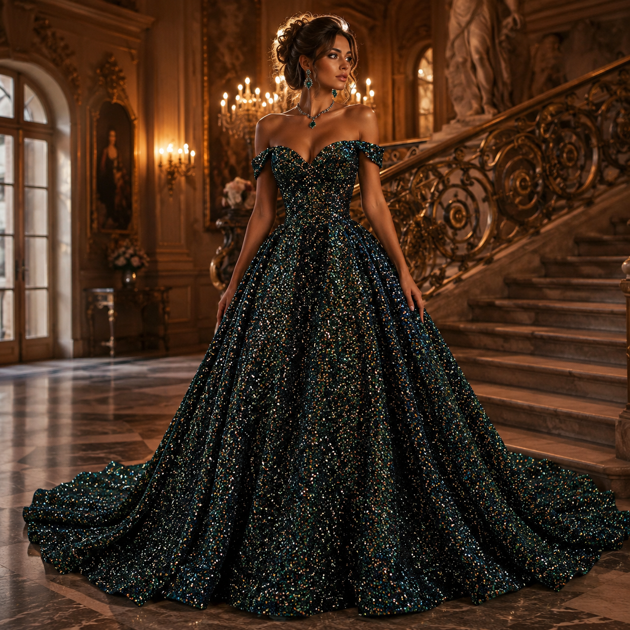 Dubaï-Robe Princesse Pailletée Luxe