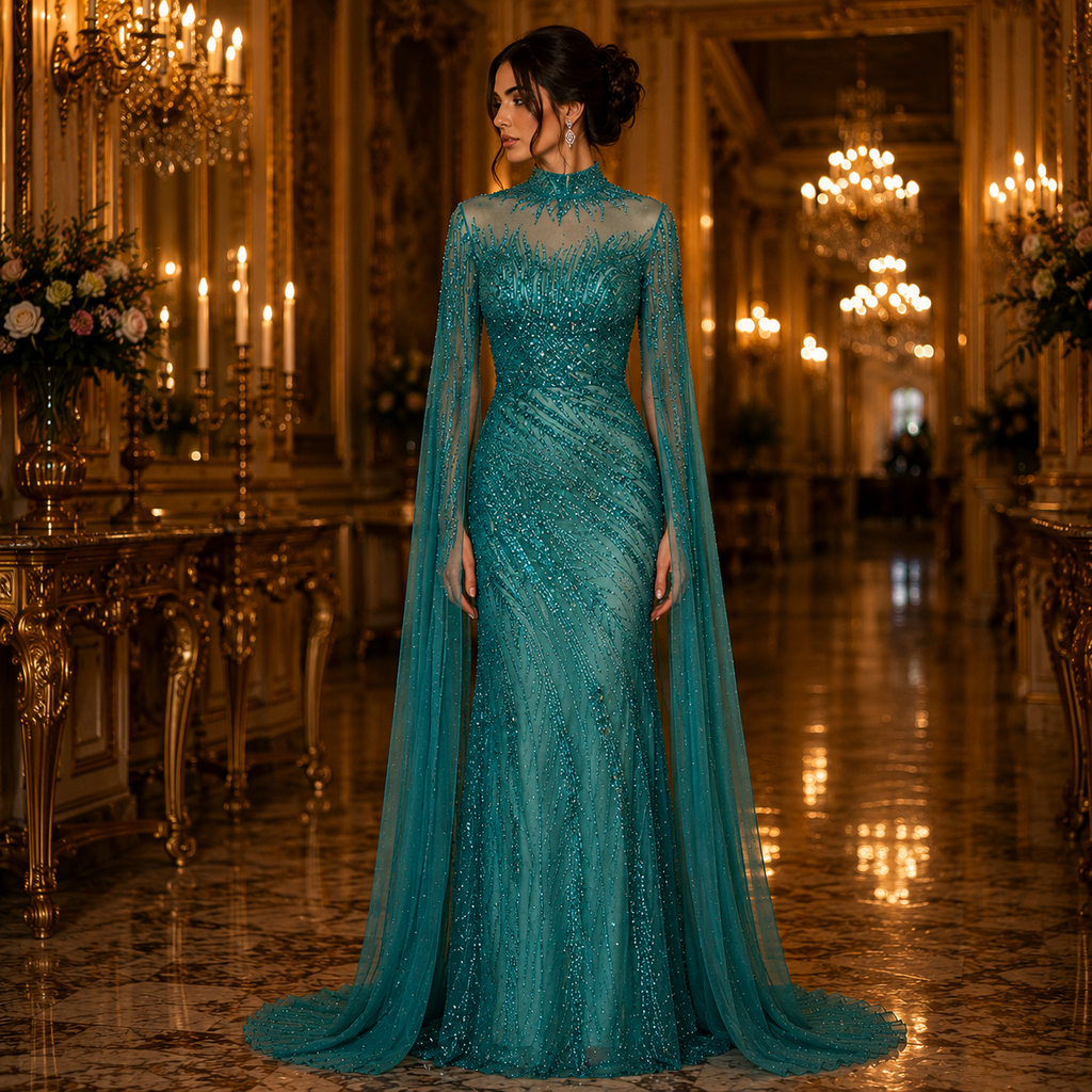 Charlotte-Robe de Soirée Sirène Perlée à Cape Royale