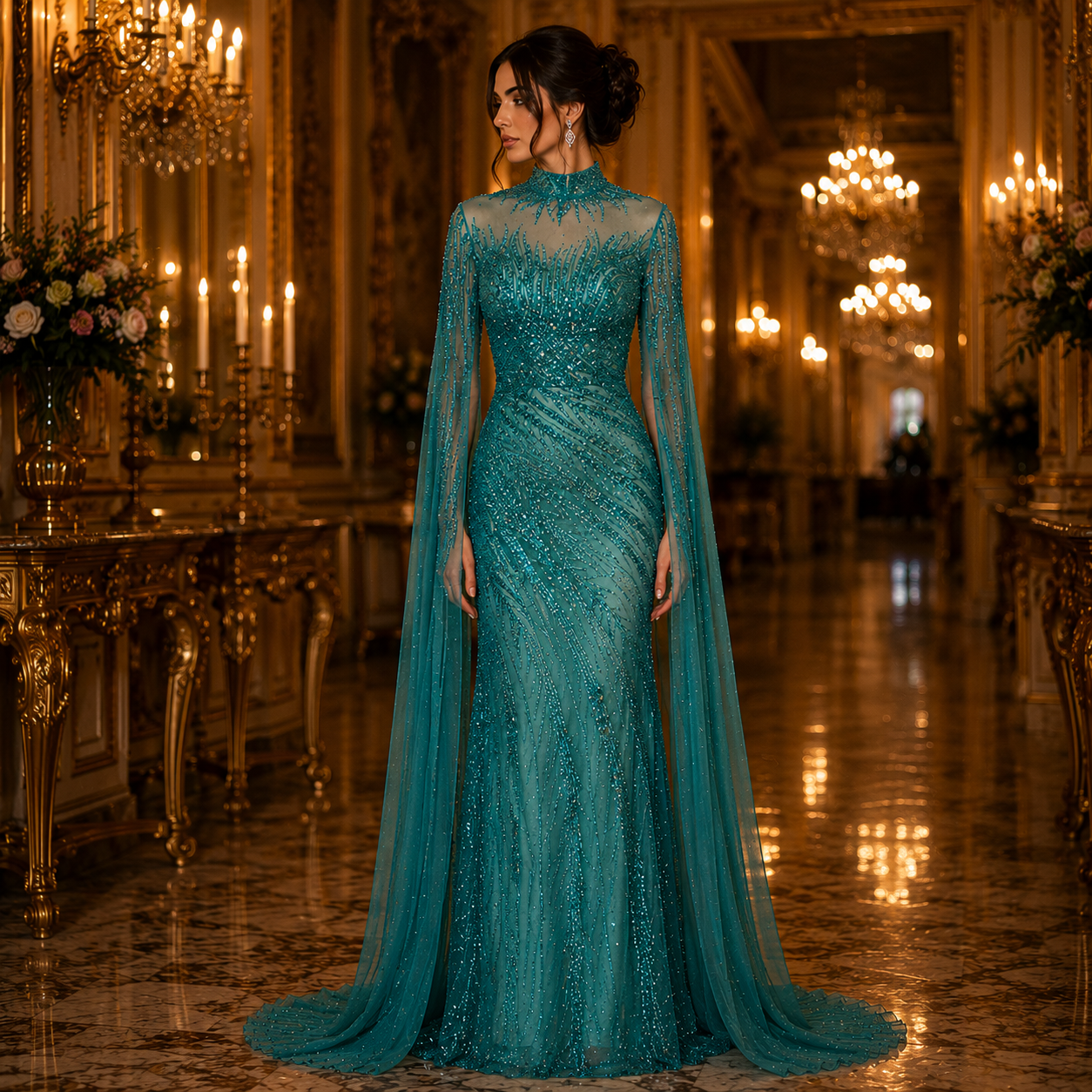 Charlotte-Robe de Soirée Sirène Perlée à Cape Royale