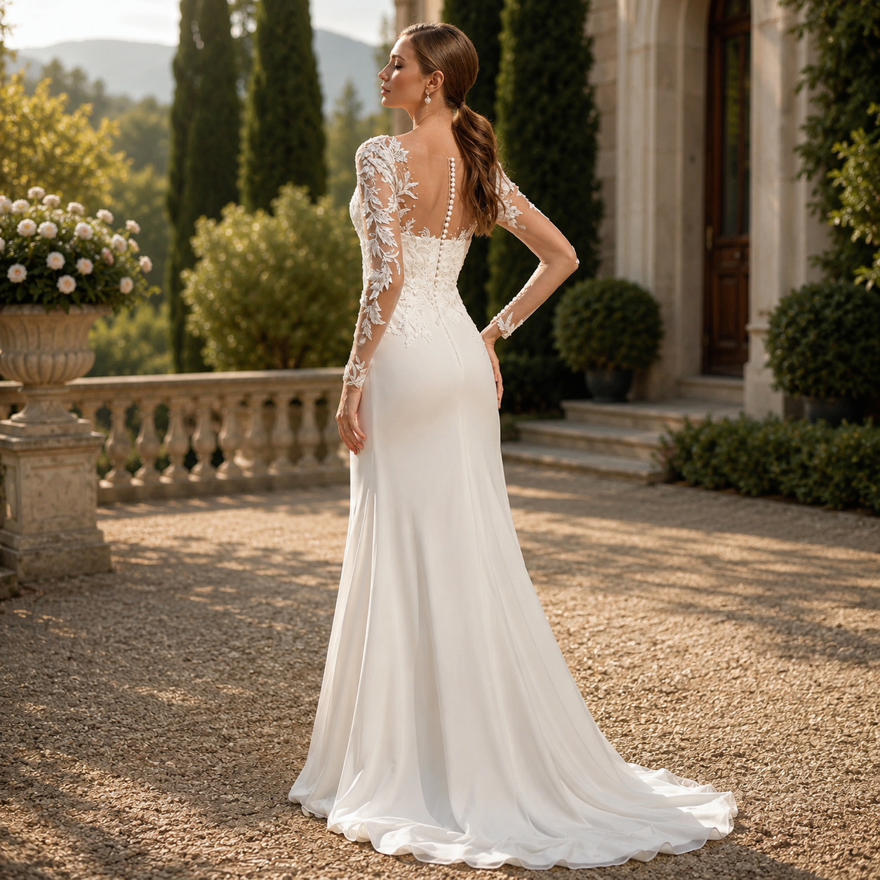 Éléonore – Robe de mariée sirène dos nu à traîne en dentelle