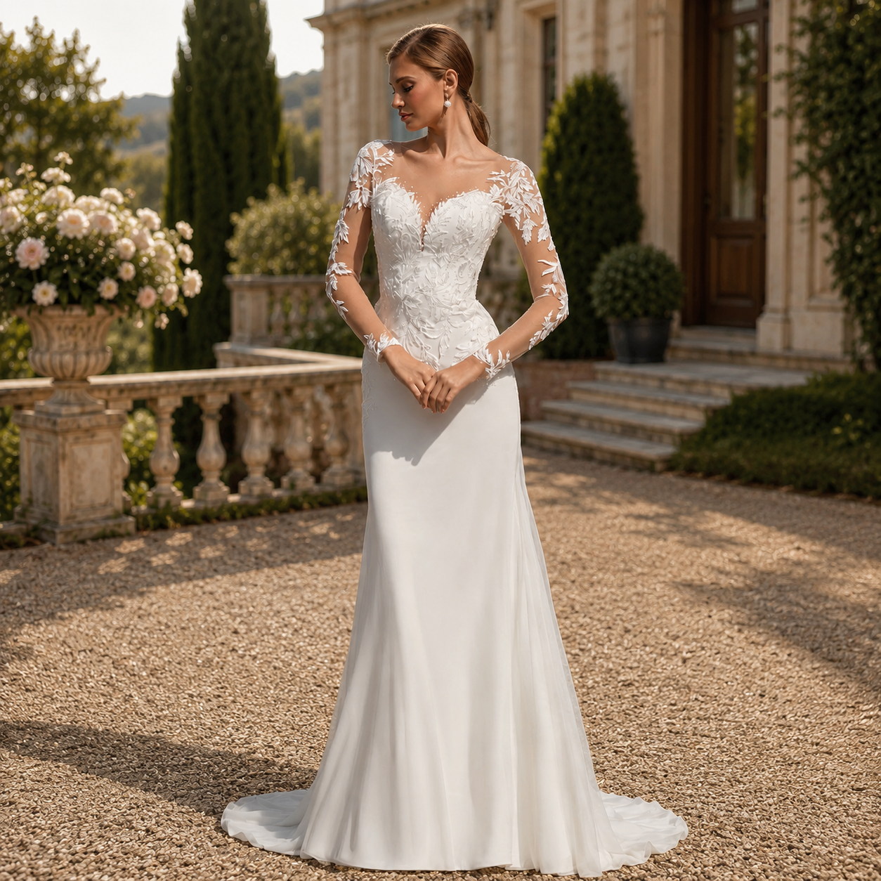 Éléonore – Robe de mariée sirène dos nu à traîne en dentelle