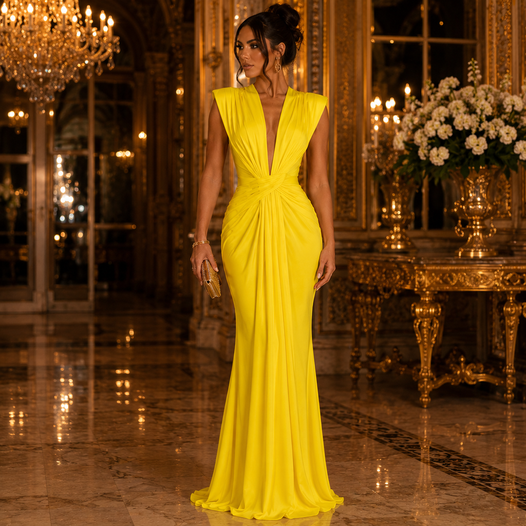 Élina – Robe Longue Drapée Dos Nu