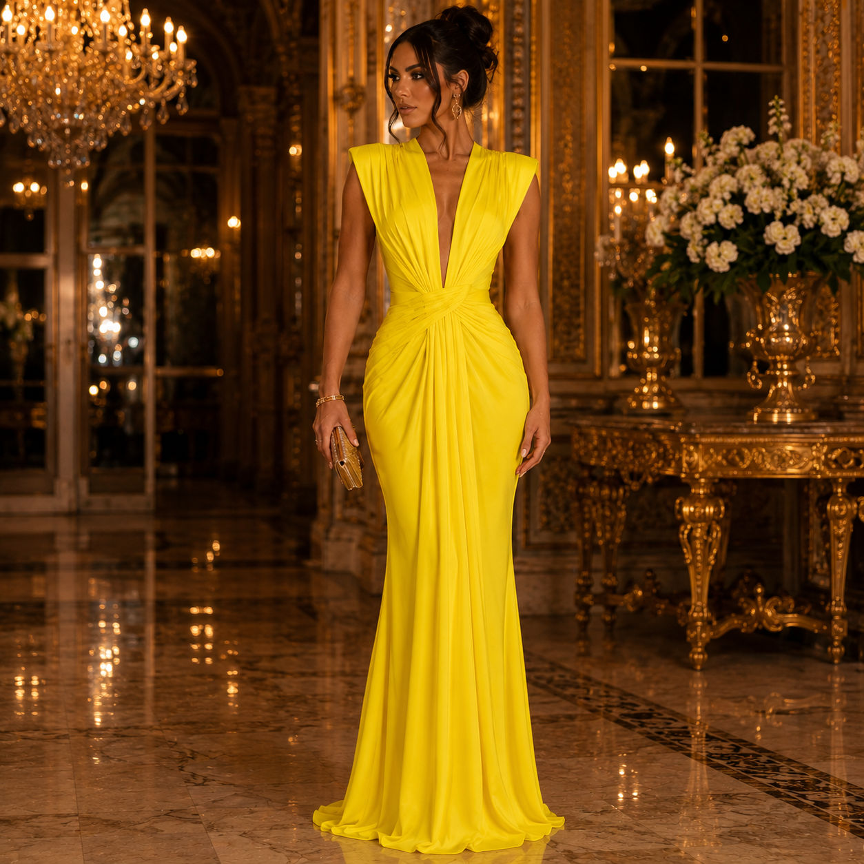 Élina – Robe Longue Drapée Dos Nu