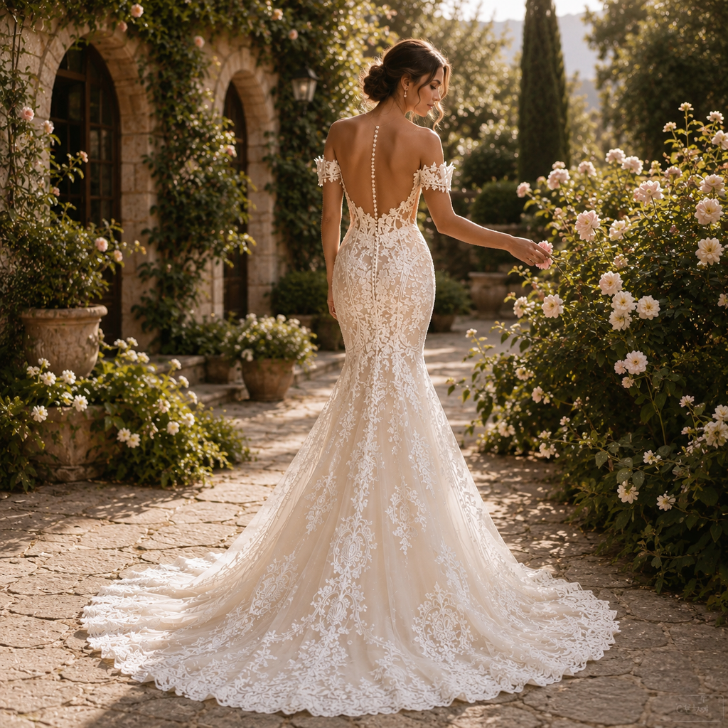 Rosalie – Robe de Mariée Sirène Dentelle 3D et Perles