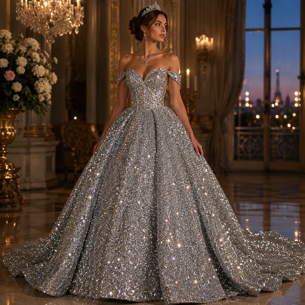 Dubaï-Robe Princesse Pailletée Luxe