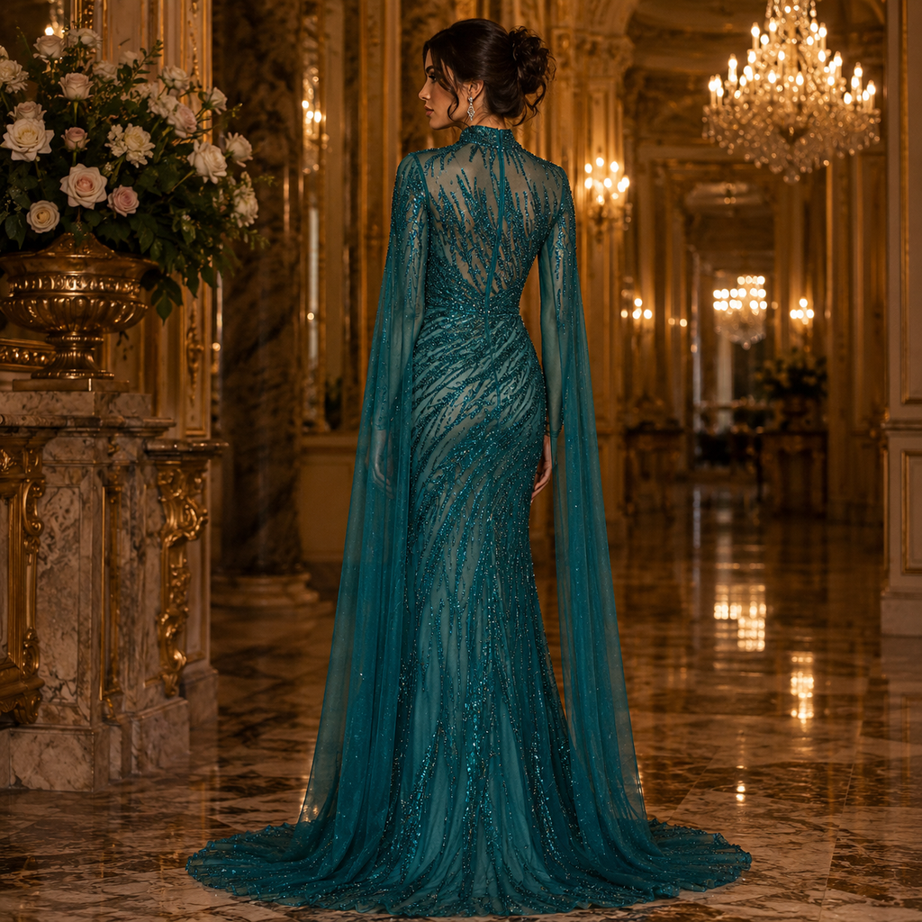 Charlotte-Robe de Soirée Sirène Perlée à Cape Royale