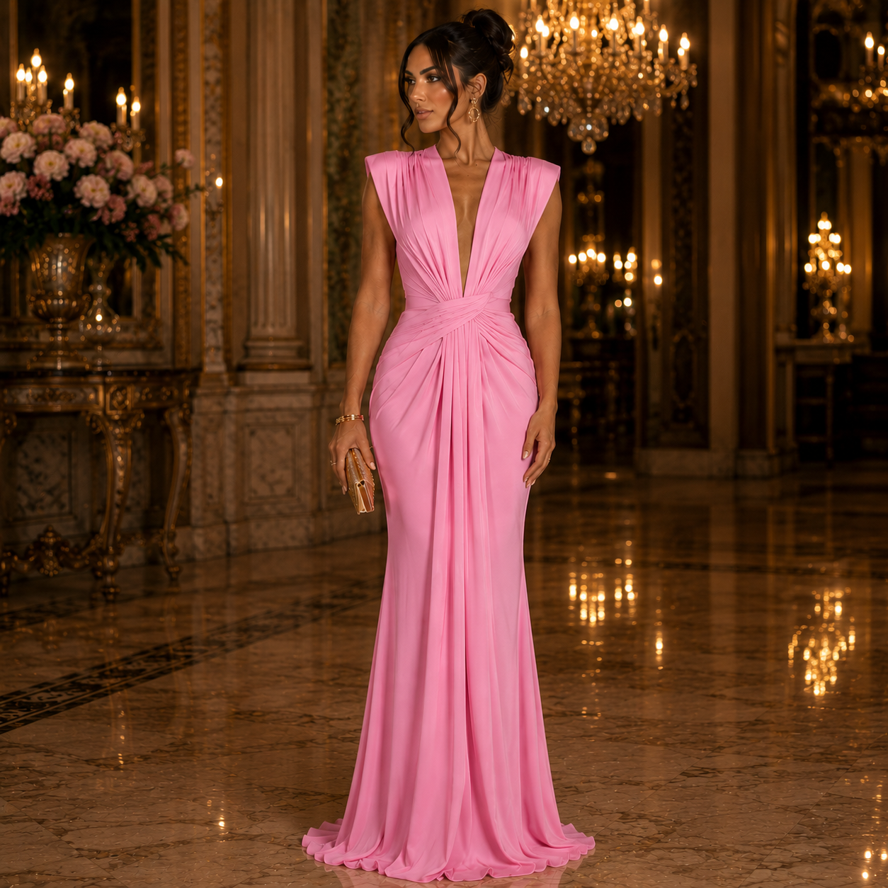 Élina – Robe Longue Drapée Dos Nu