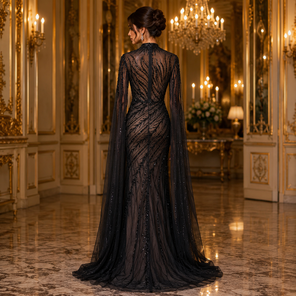 Charlotte-Robe de Soirée Sirène Perlée à Cape Royale