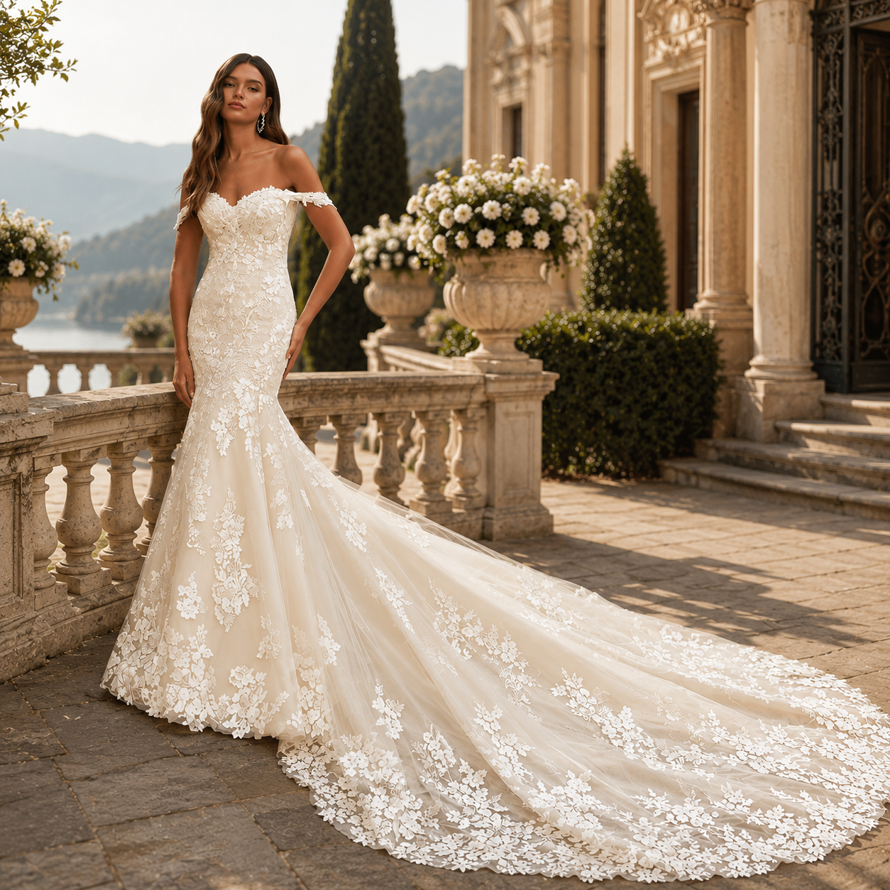 Élisa – Robe de mariée sirène à traîne en dentelle