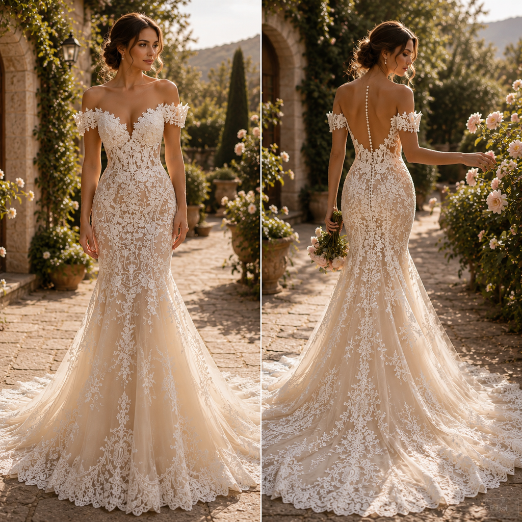 Rosalie – Robe de Mariée Sirène Dentelle 3D et Perles