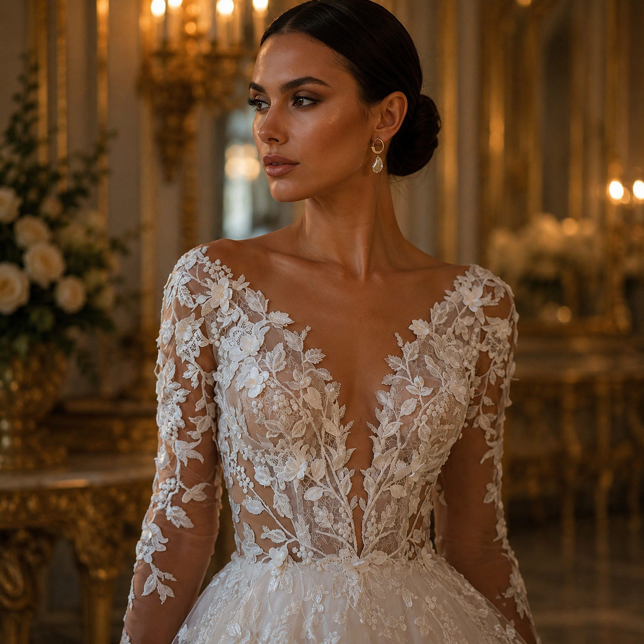Camille – Robe de Mariée Princesse en Dentelle Col Montant