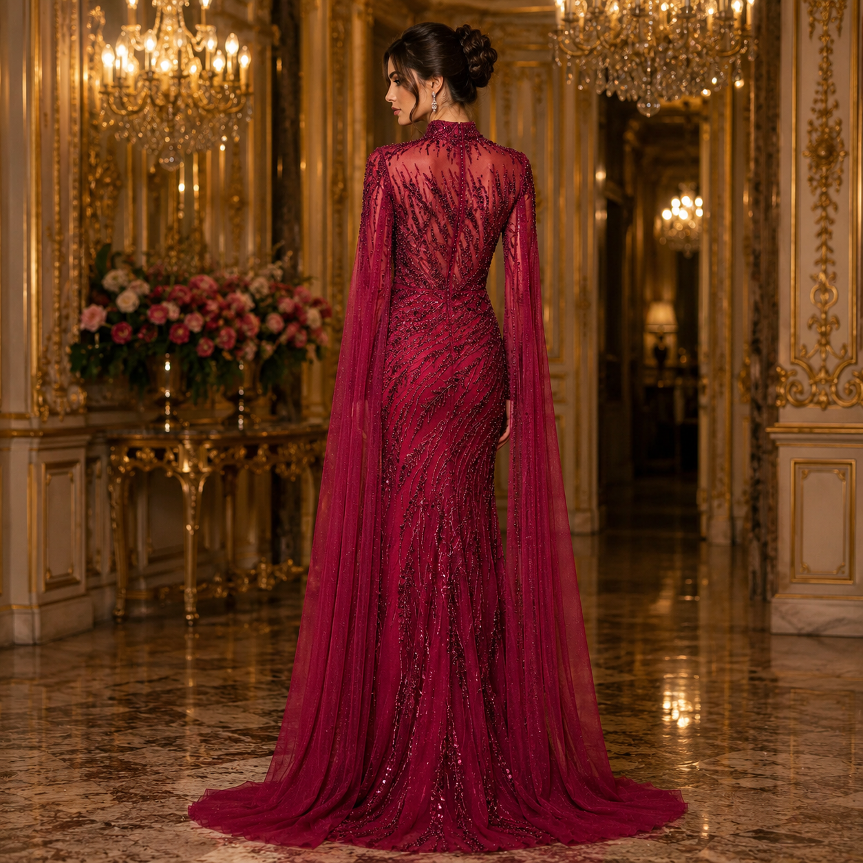 Charlotte-Robe de Soirée Sirène Perlée à Cape Royale