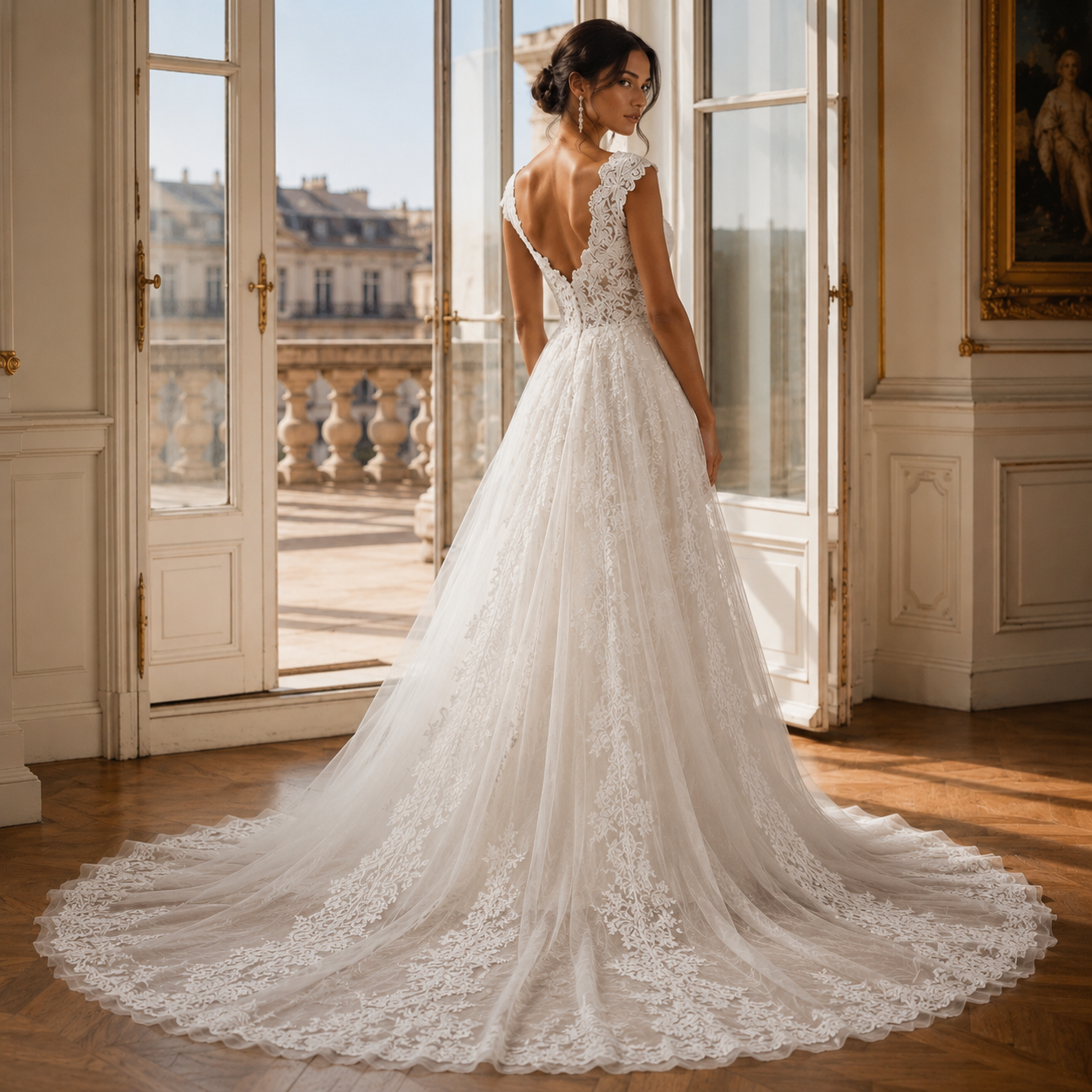 Élisa - Combinaison Mariée Dentelle & Traîne Amovible