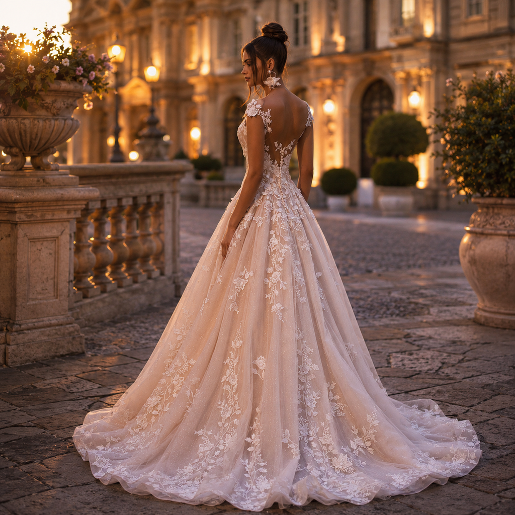 Boho Robe de Mariée Princesse Dentelle Épaules Dénudées