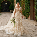 Bohème-Robe de Mariée Sirène Dentelle Luxe à Manches Longues