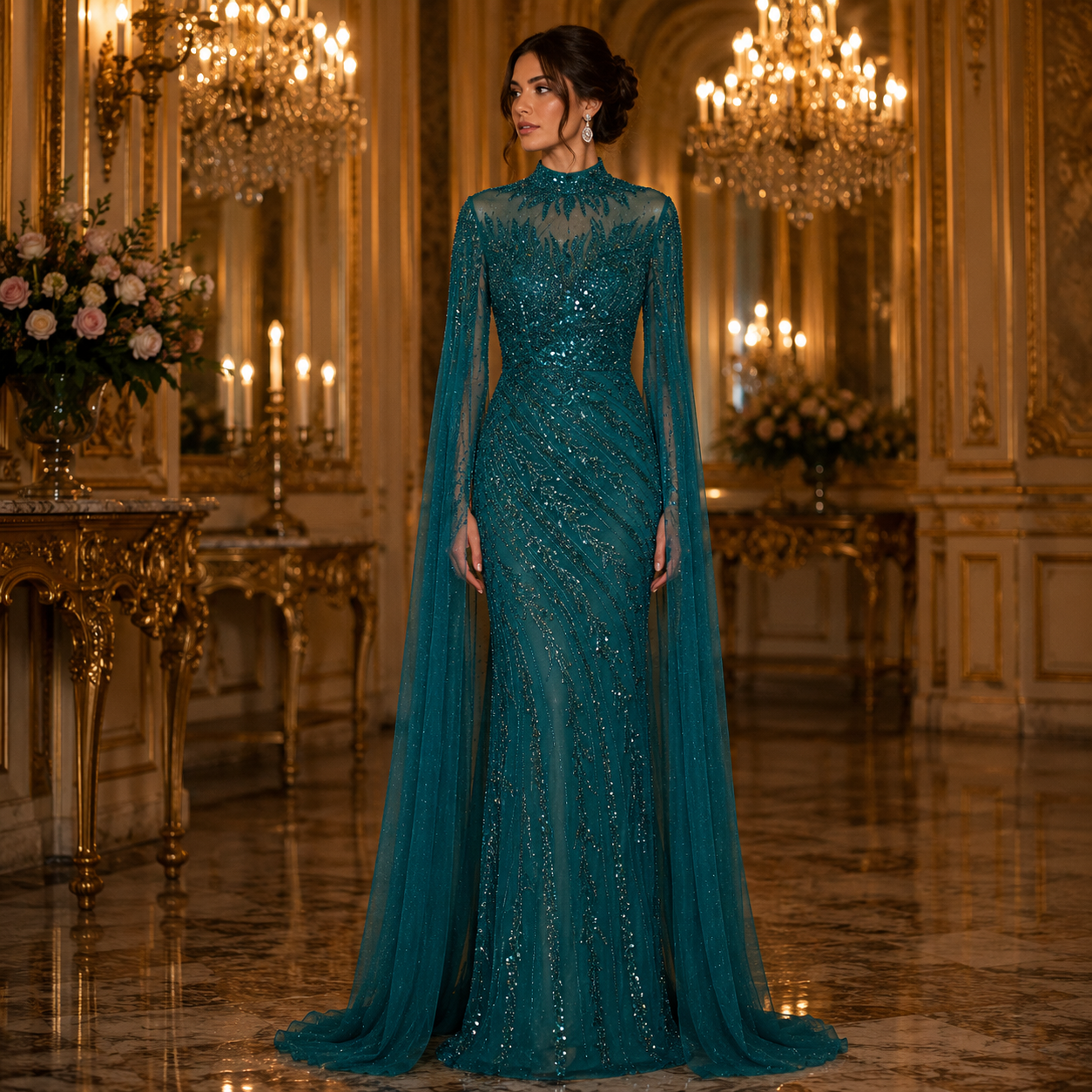Charlotte-Robe de Soirée Sirène Perlée à Cape Royale