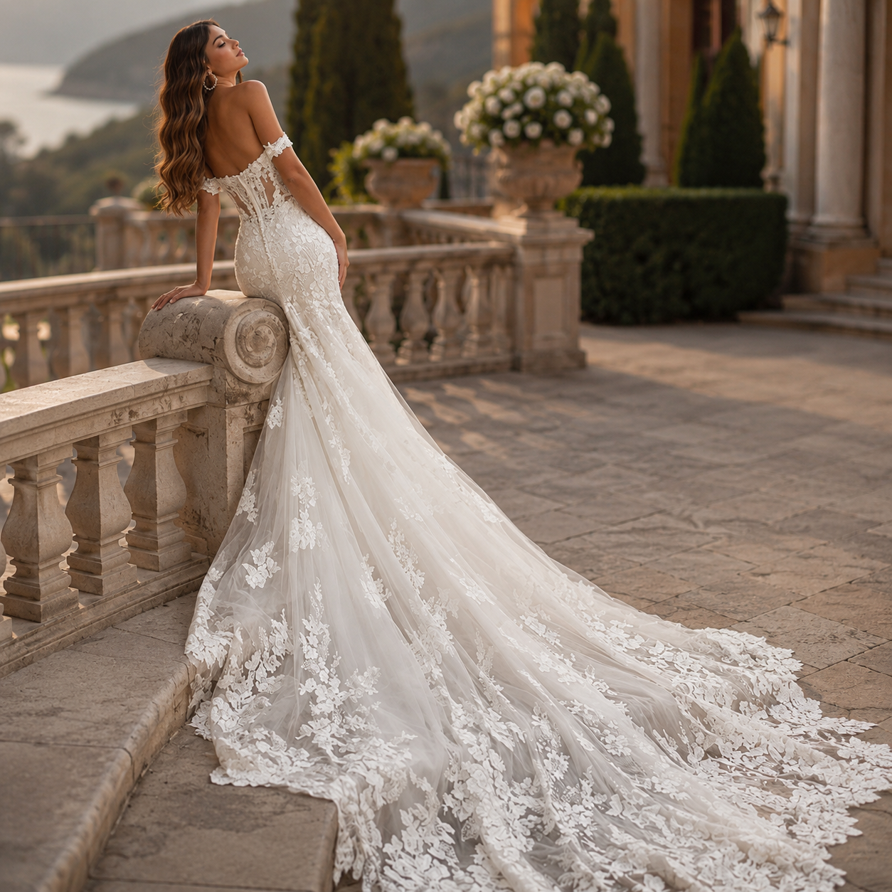 Élisa – Robe de mariée sirène à traîne en dentelle