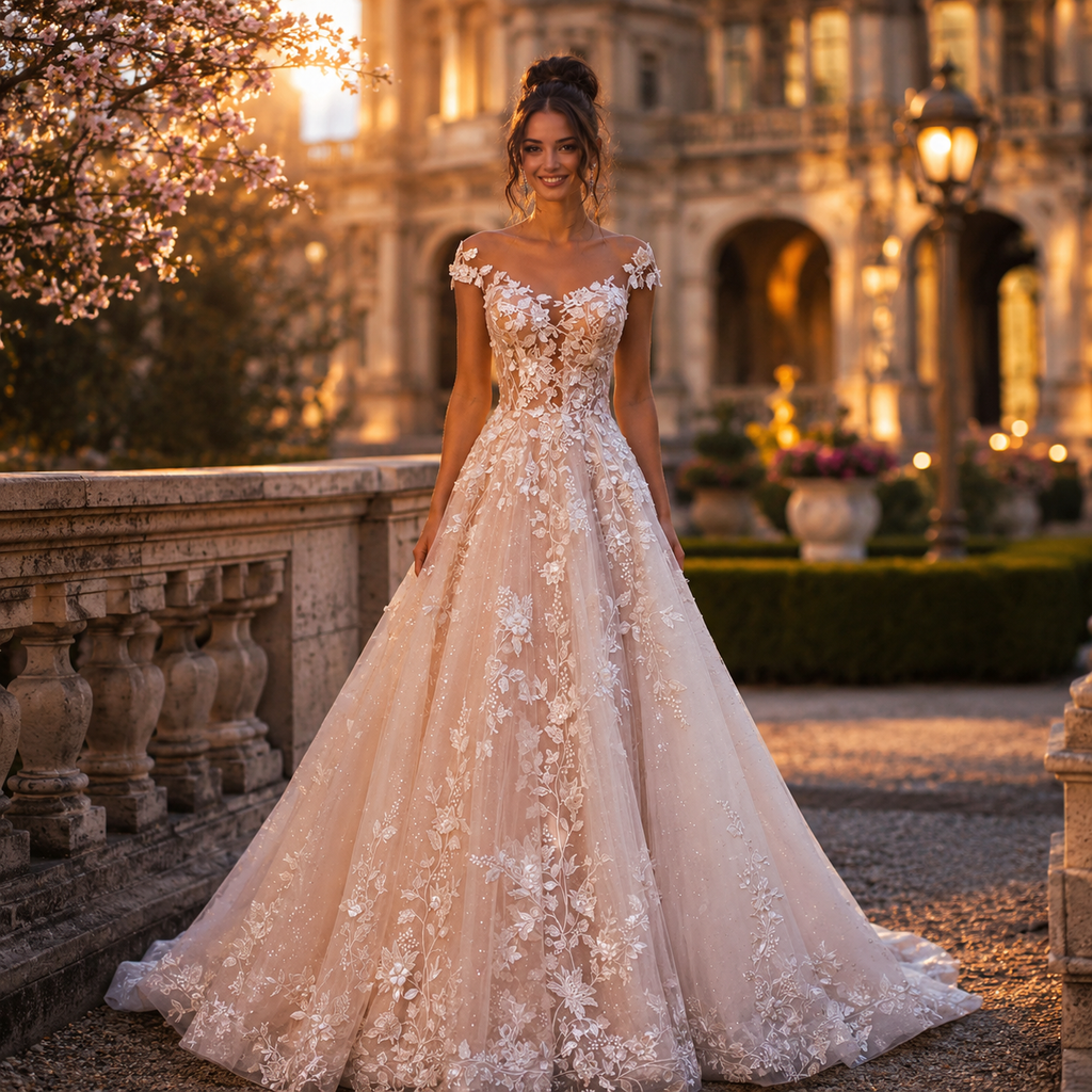 Boho Robe de Mariée Princesse Dentelle Épaules Dénudées