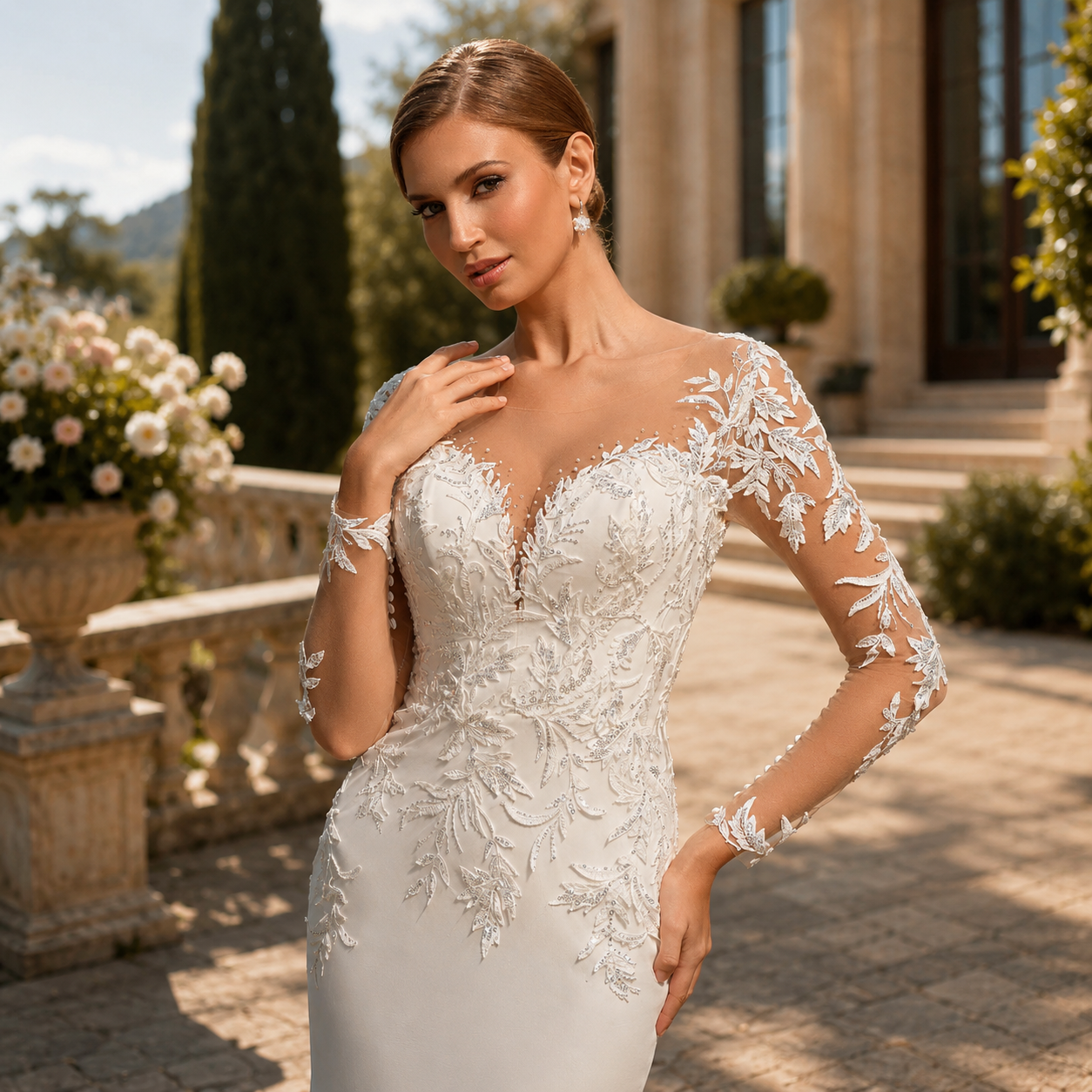 Éléonore – Robe de mariée sirène dos nu à traîne en dentelle