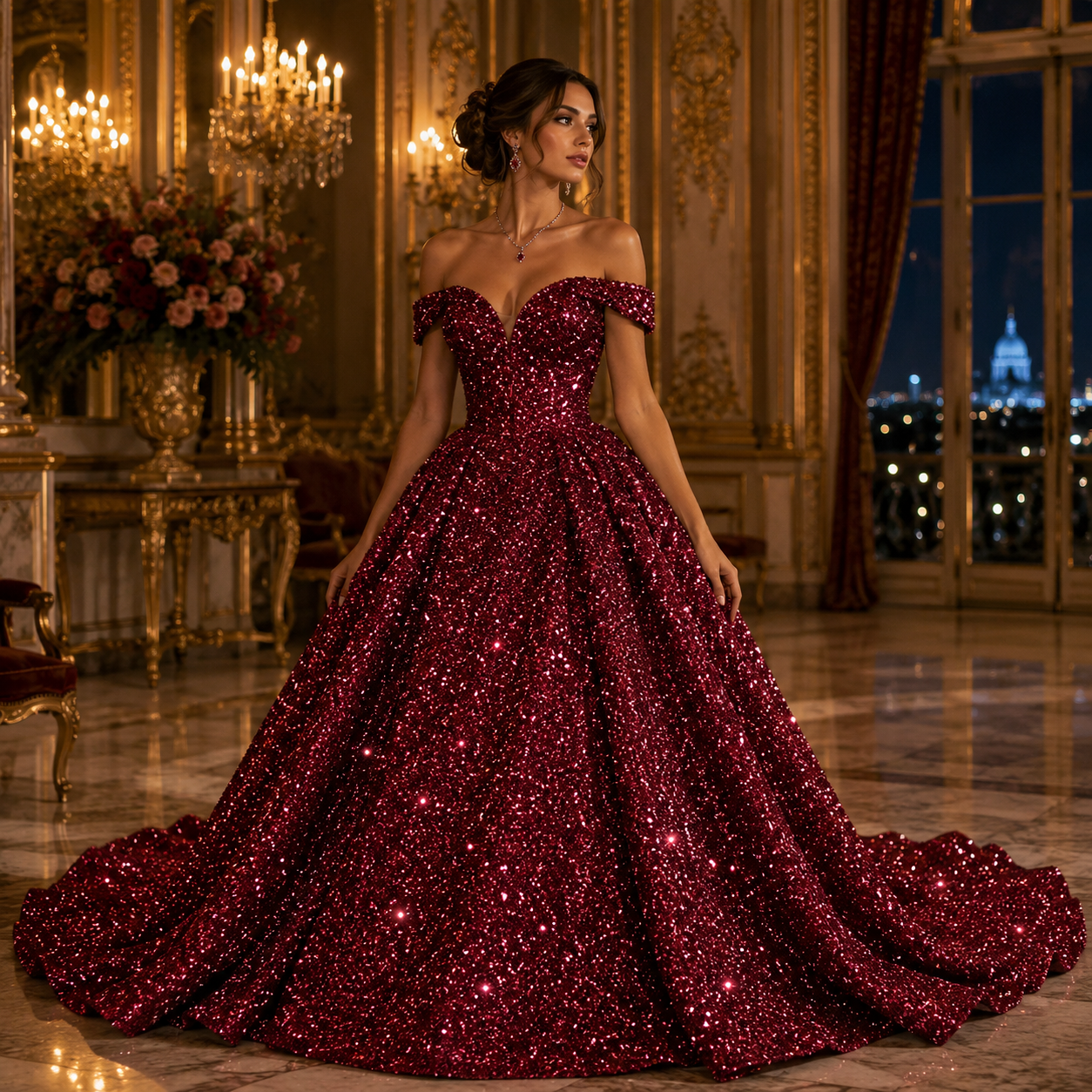 Dubaï-Robe Princesse Pailletée Luxe