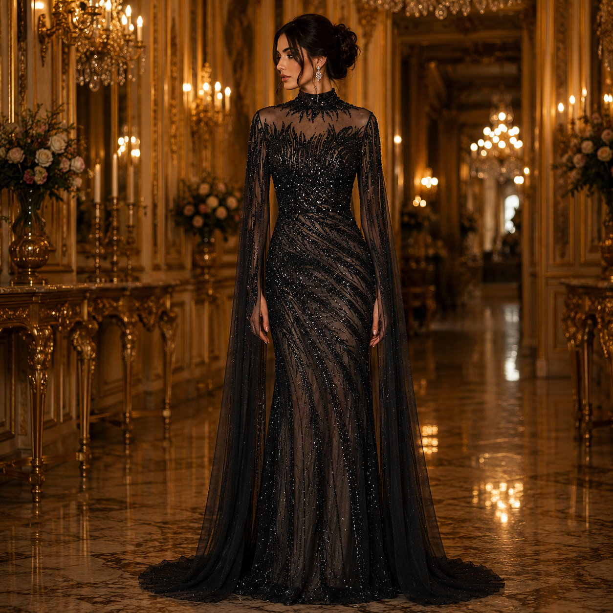 Charlotte-Robe de Soirée Sirène Perlée à Cape Royale