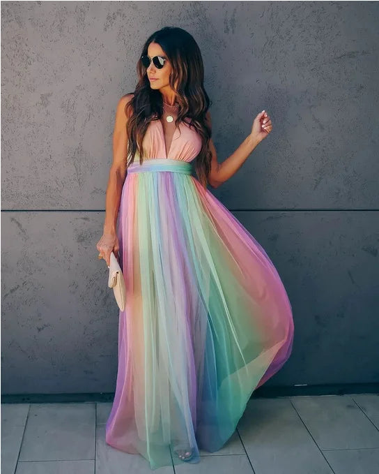 Mira-Robe longue dégradé pastel Élégance Bohème
