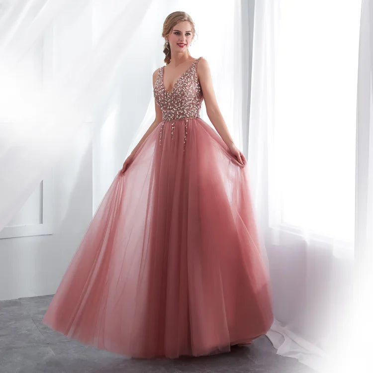 lilly-Robe de Soirée Princesse Rose Poudré Prestige