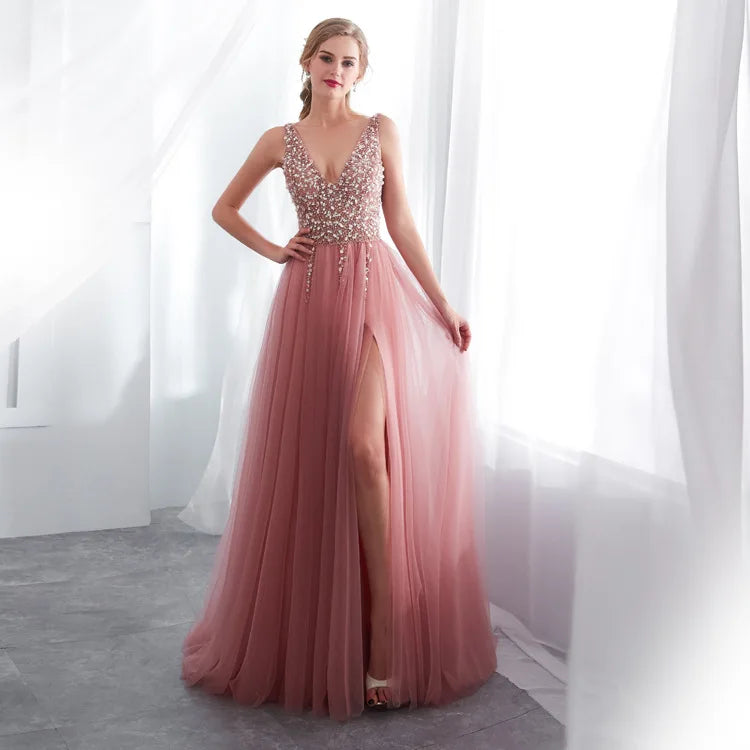 lilly-Robe de Soirée Princesse Rose Poudré Prestige