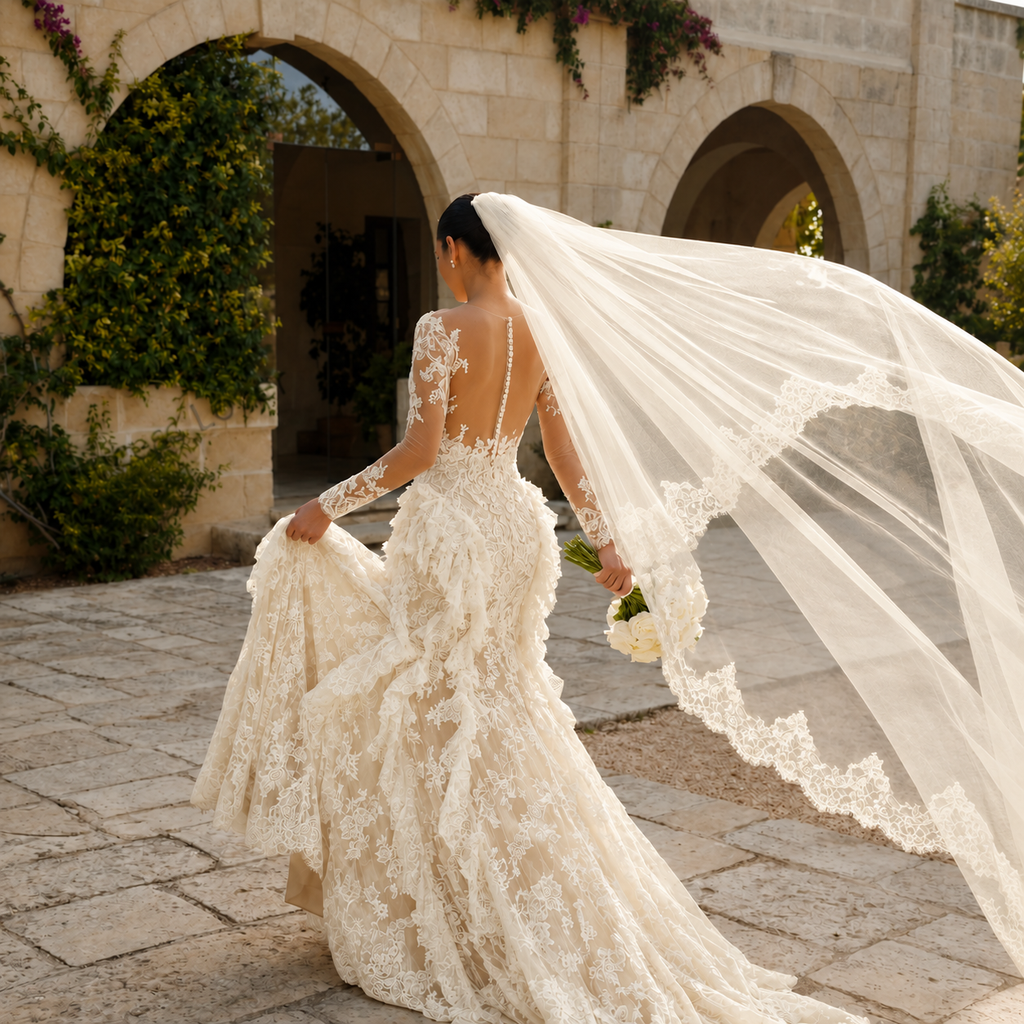 Bohème – Robe de Mariée Sirène Dentelle Luxe & Manches Longues