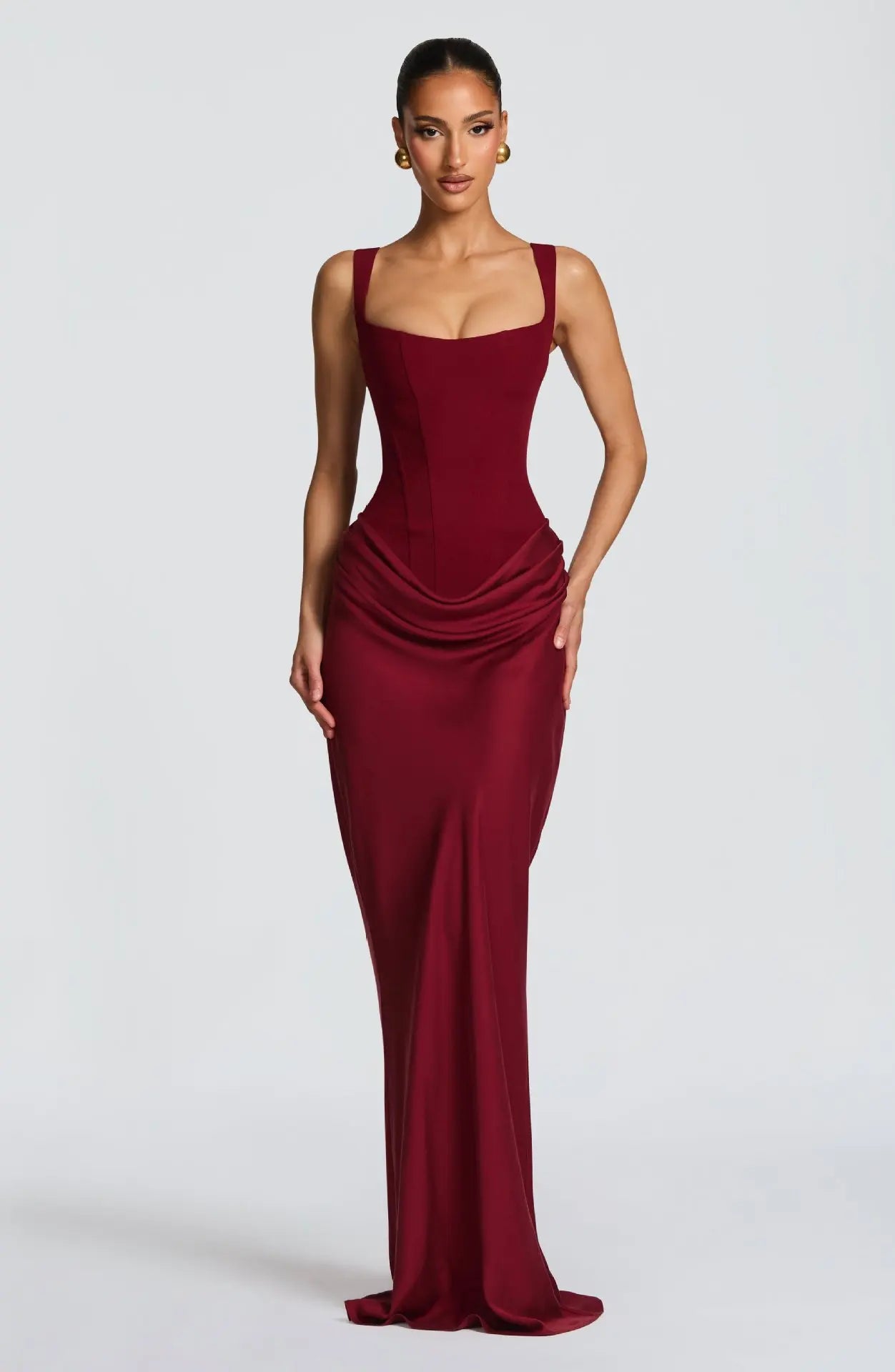 Alix-Robe Sirène Corset Col Carré Satin Élégance
