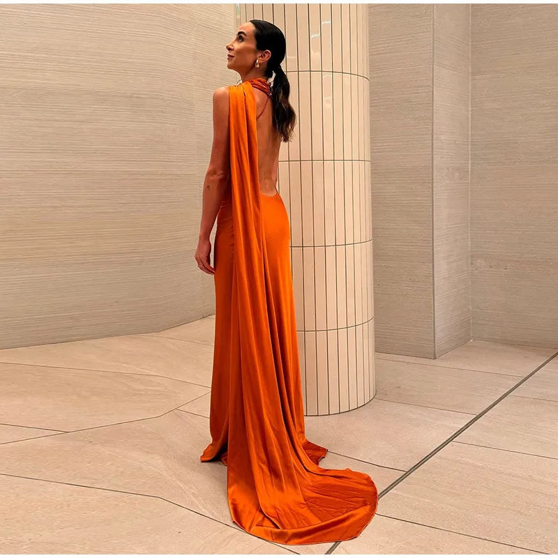 fleura-Robe Longue Satinée Dos Nu Élégance