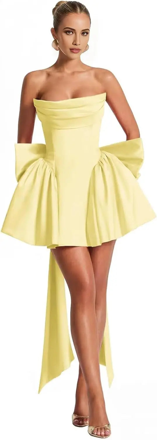 Ganse-Robe Courte Bustier Satin à Nœuds Couture