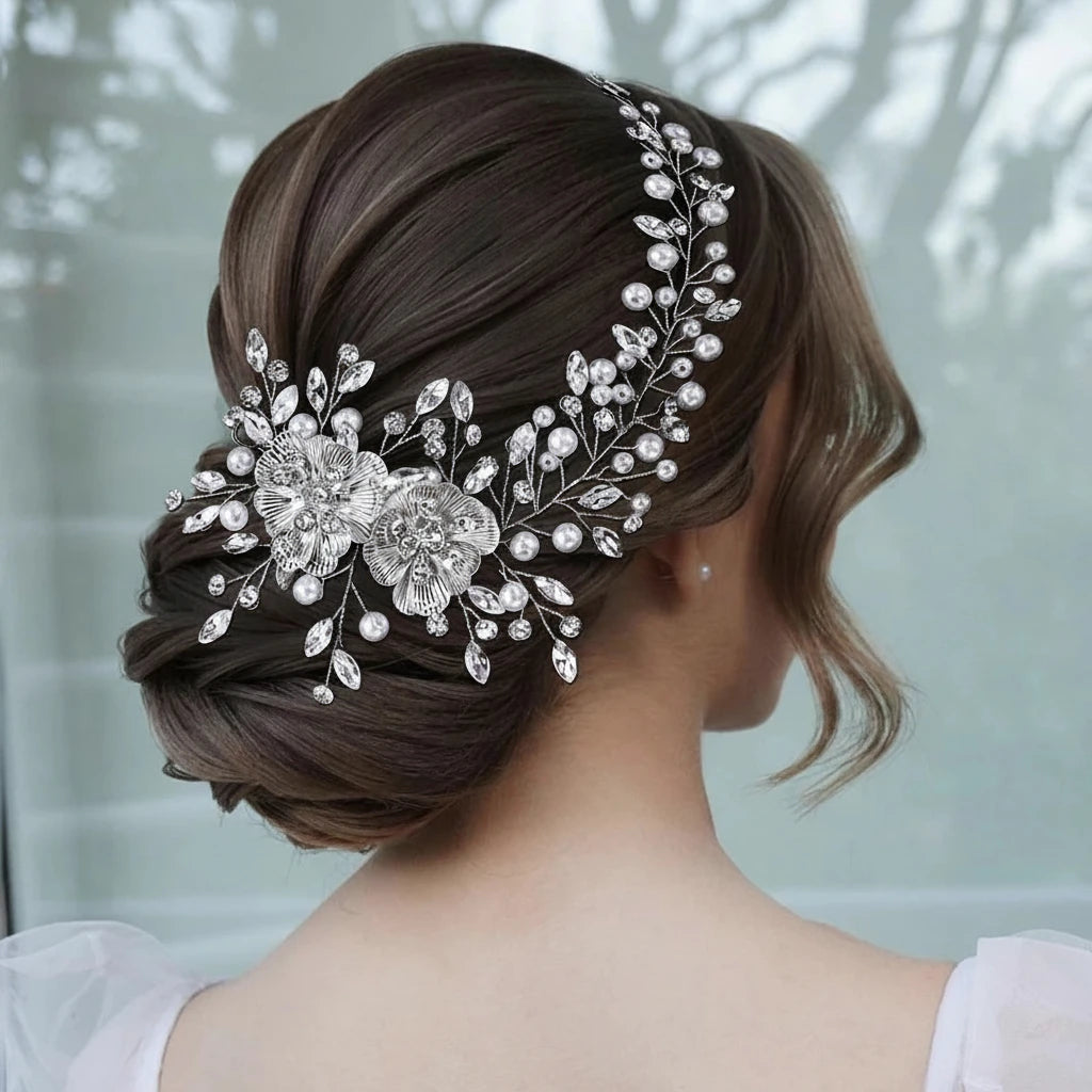 Dery-Couronne de Mariée Cristaux & Feuilles Élégantes