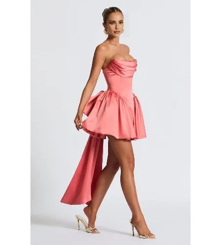 Ganse-Robe Courte Bustier Satin à Nœuds Couture
