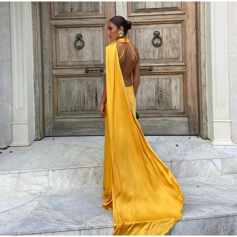 fleura-Robe Longue Satinée Dos Nu Élégance