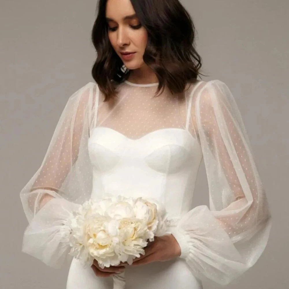 Mingli-Boléro de Mariée en Tulle Romantique