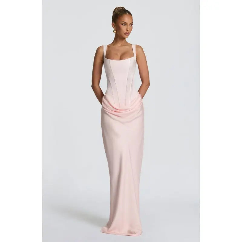 Alix-Robe Sirène Corset Col Carré Satin Élégance