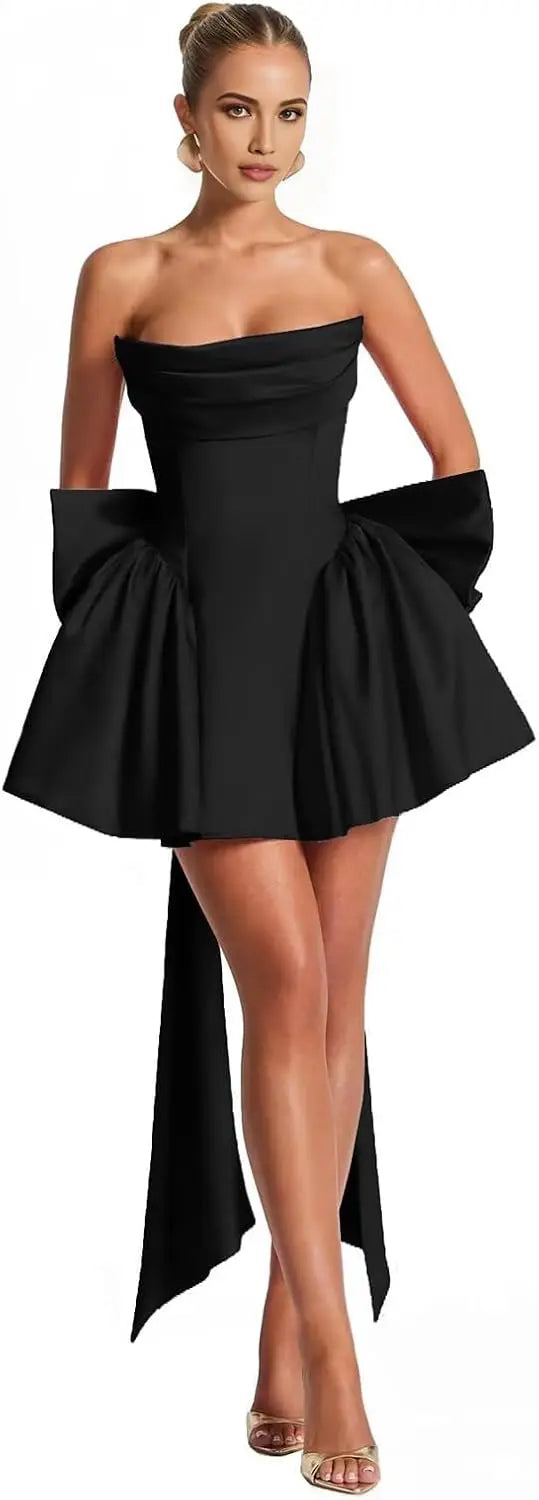 Ganse-Robe Courte Bustier Satin à Nœuds Couture
