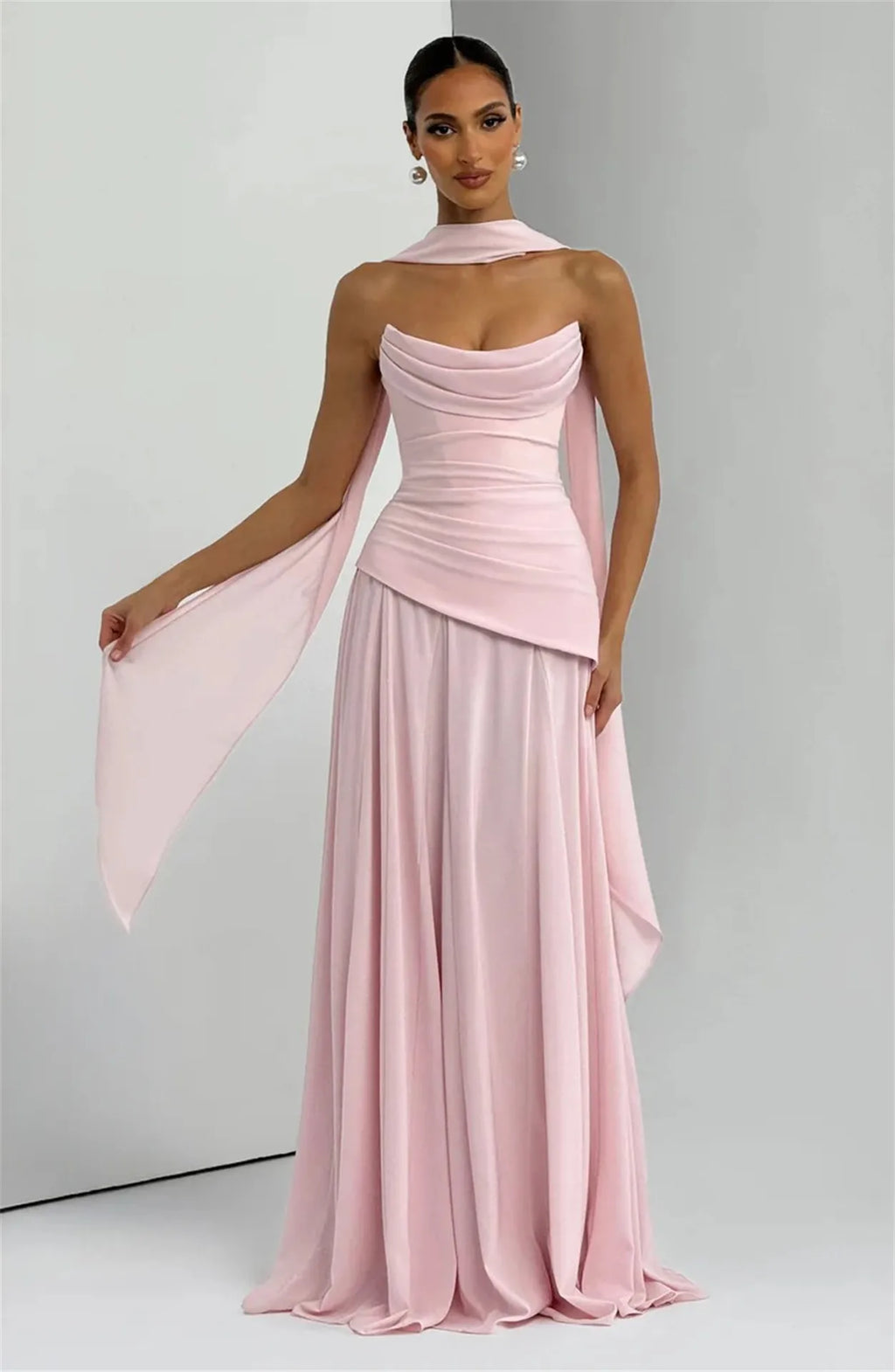 Émilie-Robe Longue de Cérémonie à Écharpe Intégrée