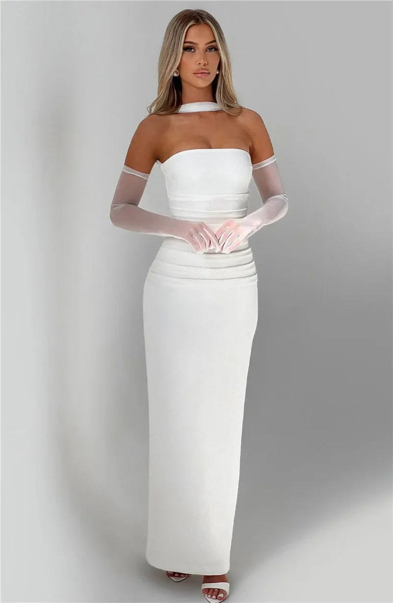 virginie-Robe Longue Élégance Écharpe Intégrée