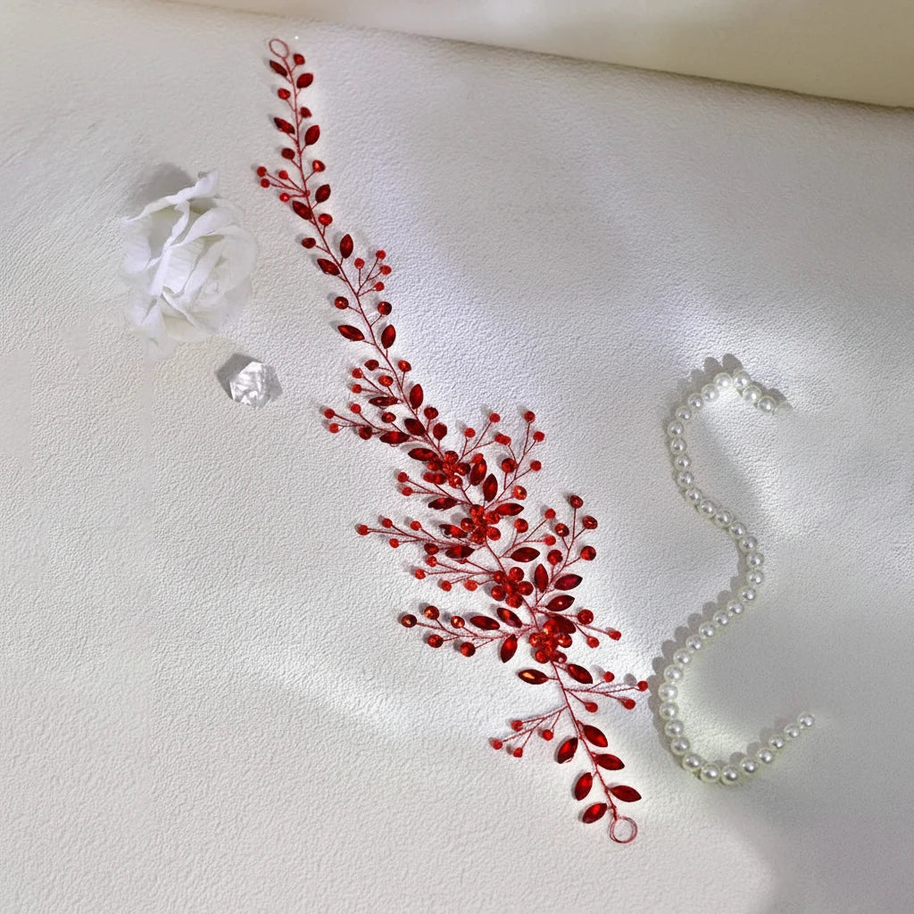 Dery-Couronne de Mariée Cristaux & Feuilles Élégantes