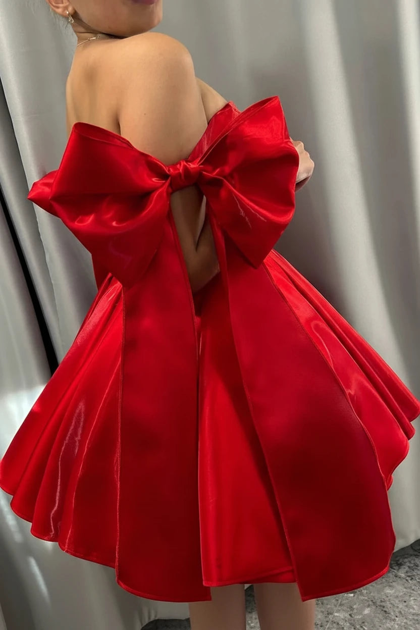 Cora-Robe Courte Princesse Satin Nœuds Élégance