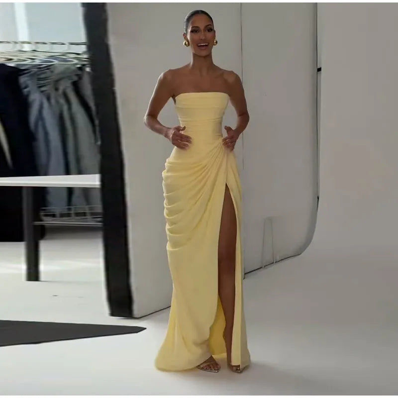 Clara-Robe Longue Fendue Élégance Satinée