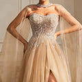 Lou-Robe Princesse Prestige Champagne à Cape de Tulle Perlée