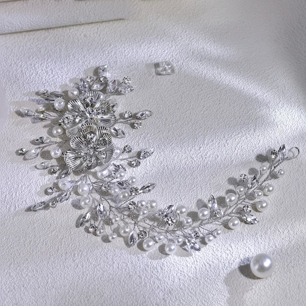 Dery-Couronne de Mariée Cristaux & Feuilles Élégantes