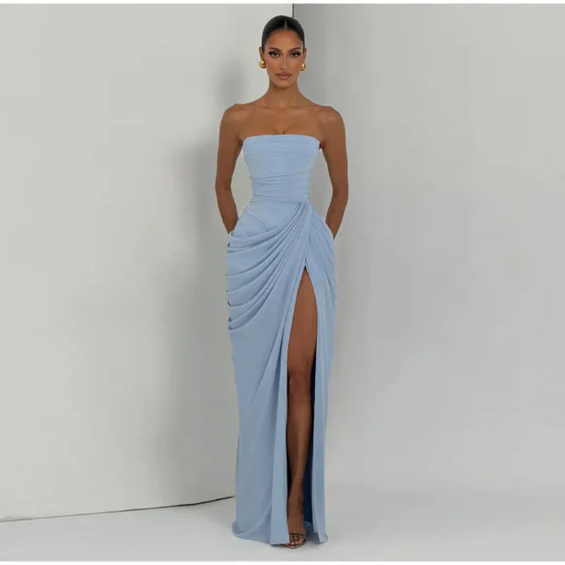 Clara-Robe Longue Fendue Élégance Satinée