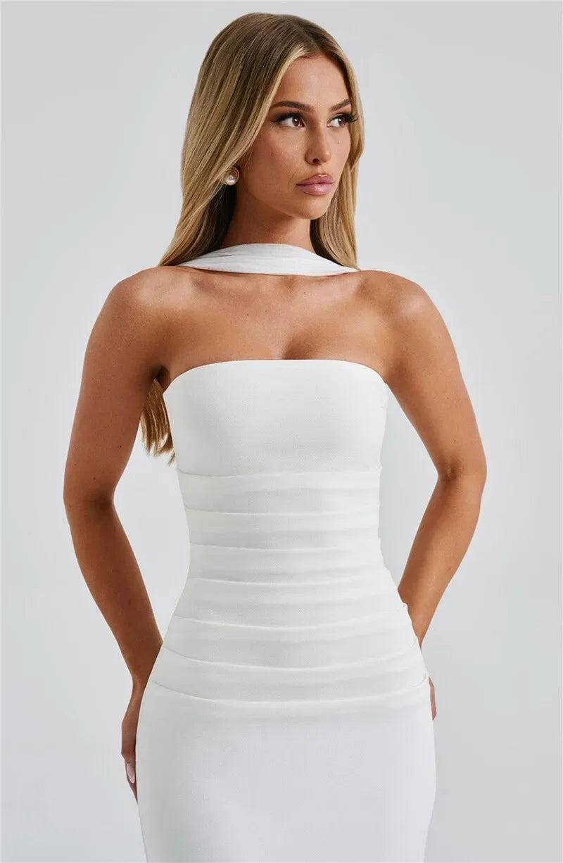 virginie-Robe Longue Élégance Écharpe Intégrée