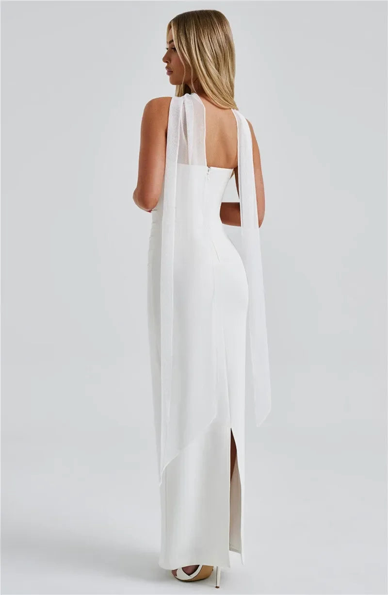 virginie-Robe Longue Élégance Écharpe Intégrée