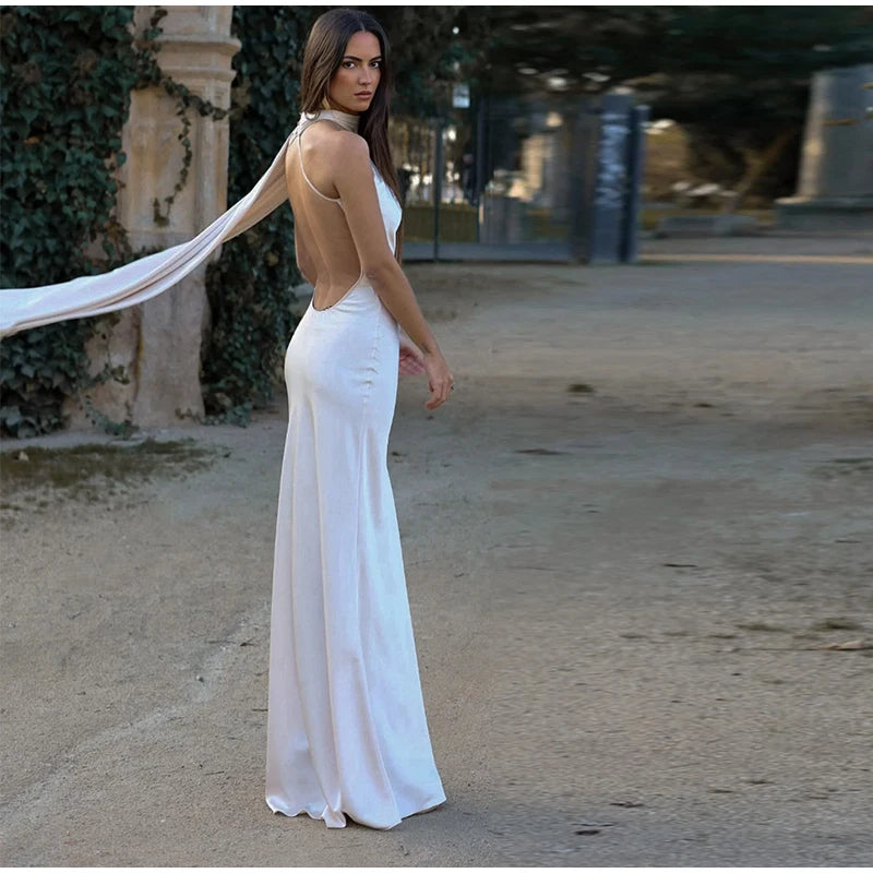 fleura-Robe Longue Satinée Dos Nu Élégance