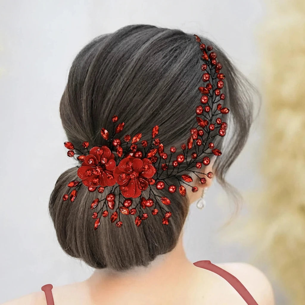 Dery-Couronne de Mariée Cristaux & Feuilles Élégantes